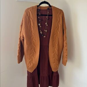 Midi Tiered Scoop-Neck Dress in Burgundy